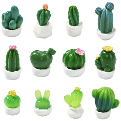 Green 24Pcs 12 Styles Cactus Miniature Ornaments, Micro Landscape Home Dollhouse Accessories, Pretending Prop Decorations, Green, 17~28x17.5~22.5x23~39mm, 2pcs/style 