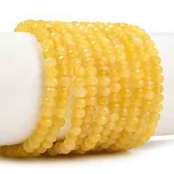 Yellow Dyed Natural Whie Jade Beads Strands, Rondelle, Faceted, Yellow, 4x3~3.5mm, Hole: 0.8mm, about 105~106pcs/strand, 14.57''~14.76''(37~37.5cm)