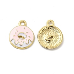 Pink Подвески из эмали и сплава, пончик очарование, золотые, розовые, 19x15x2 мм, отверстие : 2 мм