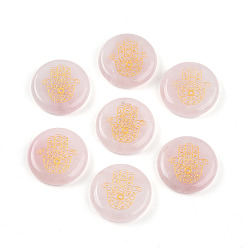 Розовый Кварц Природного розового кварца кабошонов, плоский круглый с золотой металлической оплеткой в виде руки хамсы, 24.5~25.5x5~7.5 мм