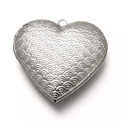 Stainless Steel Color 316 Stainless Steel Locket Pendants, Photo Frame Charms for Necklaces, Heart with Wave Pattern, Stainless Steel Color, 28.5x28.5x7mm, Hole: 2mm, Inner Diameter: 21x16.5mm
