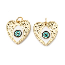 Настоящее золото 18K Латунь эмаль подвески, с прыжковых колец, долговечный, сердце с сглаза, реальный 18 k позолоченный, 19x17.5x2 мм, отверстие : 3.5 мм