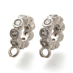 Платина Плоская круглая стойка покрытие латунь микропаве кубический цирконий трубчатые дужки, долговечный, без свинца и без кадмия, платина, 11x8.5x3 мм, отверстие : 1.3 мм, внутренний диаметр: 4 мм