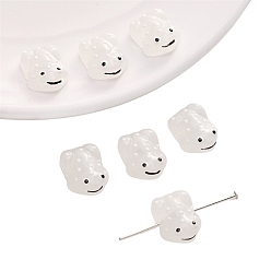 Белый Бусины лэмпворк , лягушка, белые, 15x11 мм