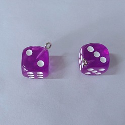 Purple Transparent Acrylic Pendants, Dice, Purple, 14x14x14mm, Hole: 2mm, 10 pcs/bag