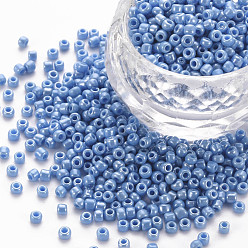 Cornflower Blue Glass Seed Beads, Opaque Colors Lustered, Round, Cornflower Blue, 4mm, Hole: 1.5mm, about 4500pcs/pound