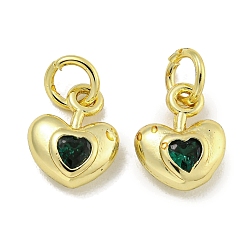 Зеленый Латунь с микропокрытием, с целью перехода в кольце, без кадмия и без свинца, реальный 18 k позолоченный, долговечный, сердце, зелёные, 10x8x3.5 мм, отверстие : 3 мм
