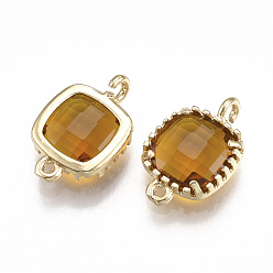 (932FM) Темно-синий аква-матовый с подкладкой Соединители стеклянные ссылки, с латунной фурнитурой , граненые, квадратный, золотые, темно-золотистые, 14.5x9.5x3.5 мм, отверстие : 0.8~1.2 мм