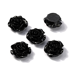 Schwarz Undurchsichtigen Cabochons, Rose, Schwarz, 18x19x7 mm