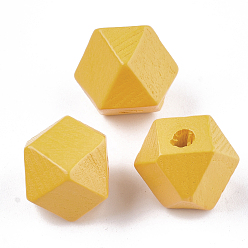 Gold Bemalte Naturholzperlen, Polyeder, Gold, 15.5~16x15.5~16x12 mm, Bohrung: 3 mm