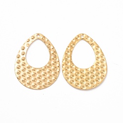 Golden 304 Stainless Steel Pendants, Textured, Teardrop, Golden, 35x26.5x1mm, Hole: 1.5mm