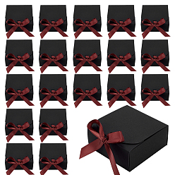 Черный Складные картонные упаковочные коробки из крафт-бумаги, квадрат с лентой, чёрные, готовое изделие: 11.5x11.5x5 см