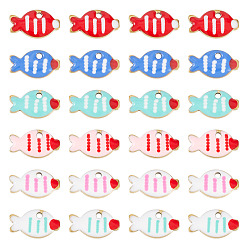 (52) Непрозрачная лаванда 30шт 6 цвета подвески из нержавеющей стали, с эмалью, очарование рыбы, золотые, разноцветные, 5.5x10x1.5 мм, отверстие : 1 мм, 5 шт / цвет