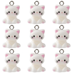 Белый 10подвески из непрозрачной смолы, кошка, с железной платиной петлей, белые, 19x15x10.5 мм, отверстие : 2 мм