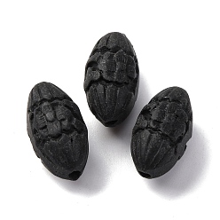 Черный Киноварь бисера, резные лакированные, овальные, чёрные, 21.5x11x12 мм, отверстие : 2 мм