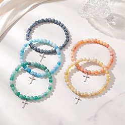 (52) Непрозрачная лаванда Пересечь 201 браслеты из нержавеющей стали очарование, Эластичные браслеты из натуральных и окрашенных бусин кракелюра для женщин., разноцветные, внутренний диаметр: 2.28 дюйм (5.8 см)