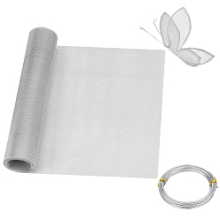 Argent 1 feuilles d'aluminium, plaque en treillis métallique, rectangle, avec 1 enrouler du fil d'aluminium rond, fil d'artisanat en métal pliable, argenterie, 3000x300x0.25mm, Trou: 1.5x3mm
