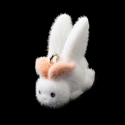 Кролик Флокированные подвески из непрозрачной смолы, с платиновыми тоновыми железными петлями, белые, очарование кролика, 21.5x15x21.5 мм, отверстие : 2 мм