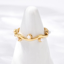 Золотой 304 из нержавеющей стали манжеты кольца, с имитацией жемчуга, золотые, шириной 5.5 мм 