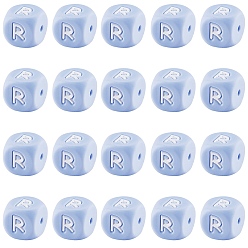 Letter R 20 силиконовые бусины с синими кубическими буквами 12x12x12 мм квадратные кубики алфавита бусины с 2 мм отверстием распорка свободные бусины с буквами для браслета, ожерелья, ювелирных изделий, буква r, 12 мм, отверстие : 2 мм