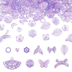 Лиловый 182 шт. 100 г прозрачные акриловые бусины, с покрытием AB цвета, разнообразные, сирень, 8~29x9~42.5x2~9 мм, отверстие : 1.4~2.8 мм, 100 г / набор