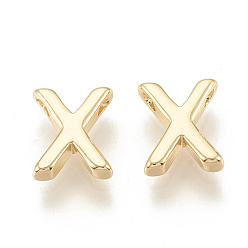 Letter X Brass Charms, Real 18K Gold Plated, Letter.X, 8x7x2mm, Hole: 0.8~0.9mm