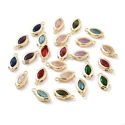 (52) Непрозрачная лаванда Кулон из настоящей позолоченной латуни 18k, со стеклом, Очарование лошадиных глаз, разноцветные, 15x7x3.5 мм, отверстие : 1.5 мм