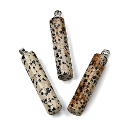 Далматинских Джаспер Натуральные далматинские яшмы большие подвески, Подвески в виде колонн с 304 защелкивающимися креплениями из нержавеющей стали, цвет нержавеющей стали, 54.5~56x12~14 мм, отверстие : 6x4 мм