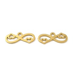 Golden Ionenbeschichtung (IP) 304 Edelstahlanhänger, Laserschnitt, Unendlichkeit mit Herzanhänger, golden, 6x16x1 mm, Bohrung: 1.5 mm