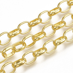 Золотой Роло железа цепи, отрыгивающие цепи, несварные, с катушкой, золотые, 10x8x2.5 мм, около 82.02 футов (25 м) / рулон