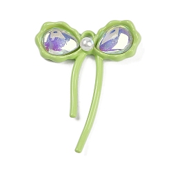 Светло-зеленый Подвески из золотистого сплава, с пластиковой жемчужины, бантом, светло-зеленый, 29.5x22.5x5 мм, отверстие : 1.5 мм