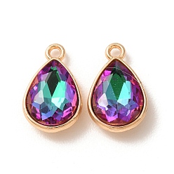 Dark Violet Electroplate Glass Pendants, Teardrop Charms, with Alloy, Golden, Faceted, Dark Violet, 19.5x12.5x5.5mm, Hole: 1.8mm