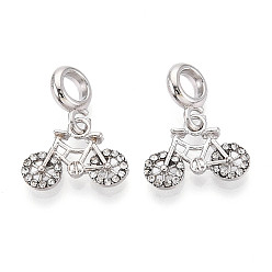Платина Сплав кристалл горный хрусталь европейские подвески-шармы, велосипедные подвески с большими отверстиями, платина, 23.5 мм, отверстие : 4.5 мм
