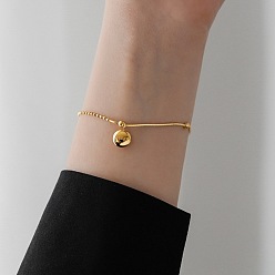Real 18K Gold Plated 304 Stainless Steel Charm Bracelets, Ball Chain & Satellite Chain Bracelets for Woen, Flat Round with Word Lucky, Real 18K Gold Plated, 6.30 inch(16cm)