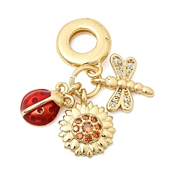 Коровка Латунное микропейв с кубическим цирконием европейские подвески с подвесками, Подвески с большими отверстиями, покрытые красной эмалью., настоящее золото 18к позолота, без кадмия и без свинца, долговечный, стойки покрытие, коровка, 27 мм, отверстие : 5 мм