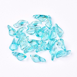 Sky Blue Transparent Glass Pendants, with Glitter Powder, Petal, Sky Blue, 17.5x8.5x4.5mm, Hole: 1mm