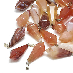 Красный Агат Крашеные природные сердолик подвески, со случайной защелкой из нержавеющей стали, двухконусные, 29~33x11~12 мм, отверстие: 7x3.5 мм или 6x2 мм