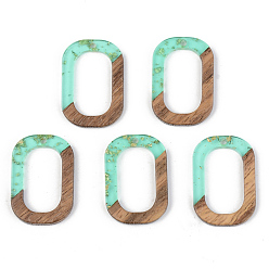 Pale Turquoise Transparent Resin & Walnut Wood Pendants, with Foil,  Oval Ring, Pale Turquoise, 28x19.5x3mm, Hole: 2mm