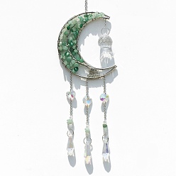 Зеленый Авантюрин Обернутые проволокой кусочки натурального зеленого авантюрина и металлическая луна с подвесными украшениями в виде дерева жизни, стеклянный конус с кисточкой для украшения оконного сада, 420x85 мм
