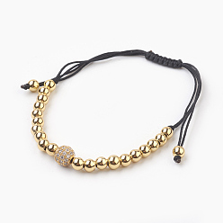 Golden Geflochtene Armbänder aus Messing, mit Zirkonia und Nylon, Runde, golden, 2.4~7.4 cm