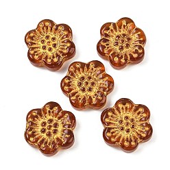 Сэнди Коричневый Краска для выпечки и стеклянные бусины, инкрустированные золотым металлом, цветок, песчаный коричневый, 17x18.5x5.5 мм, отверстие : 1.2 мм