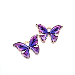 Dark Orchid Alloy Enamel Pendants, Butterfly Charms, Light Gold, Dark Orchid, 21x15mm