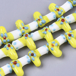 Желтый Бусы лэмпворк ручной работы, Рождественский чулок, на Рождество, желтые, 15~16x14x8~9 мм, отверстие : 1.8 мм, около 30 шт / нитка, 16.93 дюйм (43 см)
