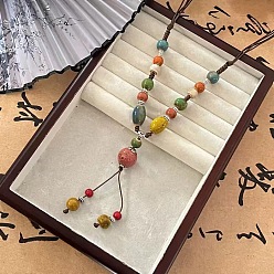 Разноцветный Сплав и фарфоровые бусины бочкообразный кулон кисточка длинные нагрудные ожерелья для женщин, красочный, 25.98~34.65 дюйм (66~88 см)