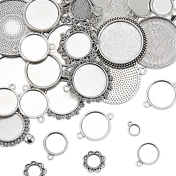 Antique Silver 1Bag Alloy Pendant Cabochon Settings, Mixed Shapes, Antique Silver, 10~46.5x7.5~37.5x1.5~4mm, Hole: 1~6mm, Tray Size: 3~34.5mm