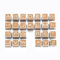 Letter A~Z 304 из нержавеющей стали бусы, с эмалью, розовые, куб с письмом, цвет нержавеющей стали, Письмо ~ Z, 7x7x7 мм, отверстие : 2 мм