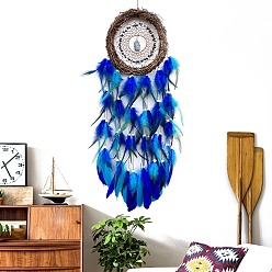 Ляпис-Лазурь Сетка из ротанга/паутины с подвесными украшениями из перьев, для дома гостиная спальня декор, с бусинами из натуральной лазурита, 800 мм