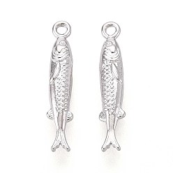 Платинированный Латунные подвески, рыба, Реальная платина, 18.5x3.5x2.5 мм, отверстие : 1.2 мм