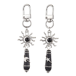 Обсидиан Подвеска-пуля из натурального обсидиана, обмотанная медной проволокой, подвески из сплава в виде солнца и поворотных застежек для украшений сумок, Луна и звезды, 93 мм, 2 шт / комплект