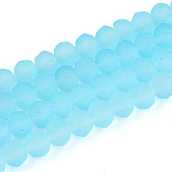 Голубой Нити стеклянных бусин, покрытых матовой краской для выпечки, рондель, граненый(32 граненый), голубой, 6~6.5x5 мм, отверстие : 1.2 мм, около 80~85 шт / нитка, 38~40 см